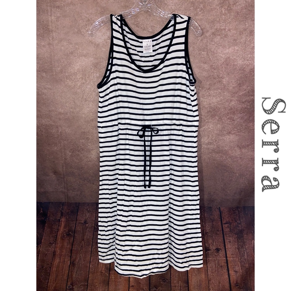 Serra Ladies' Beach Dress~Black/White Stripe~Size Large~Cotton Blend~EUC